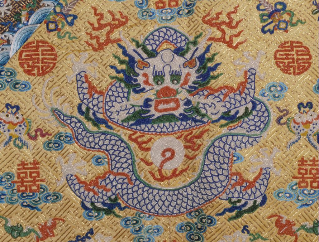 图片[3]-Ming Yellow Satin Rice Pearl Embroidery Colorful Cloud Golden Dragon Pattern Dragon Robe-China Archive